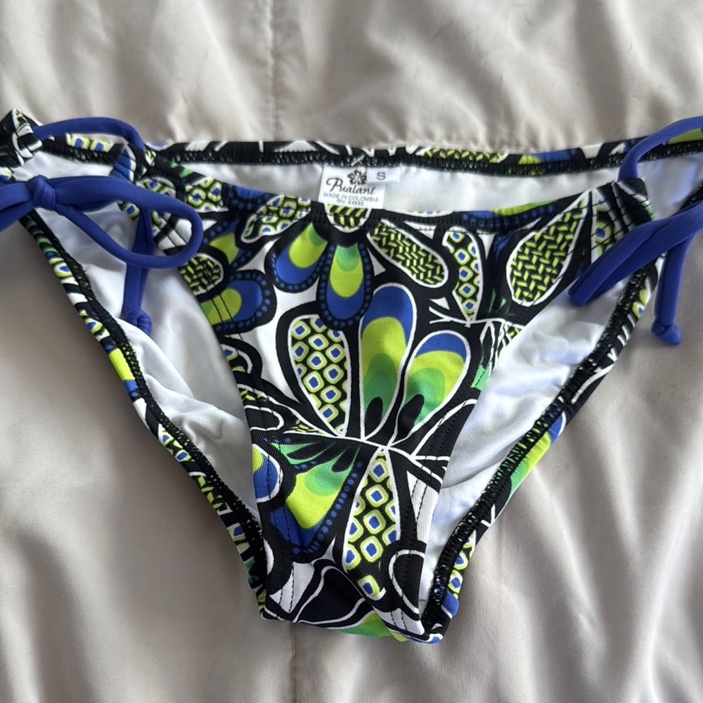 Patterned Bikini Bottom with Blue and Green Accents